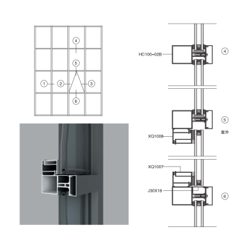 Aluminum Curtain Wall Profile exposed frame hidden frame